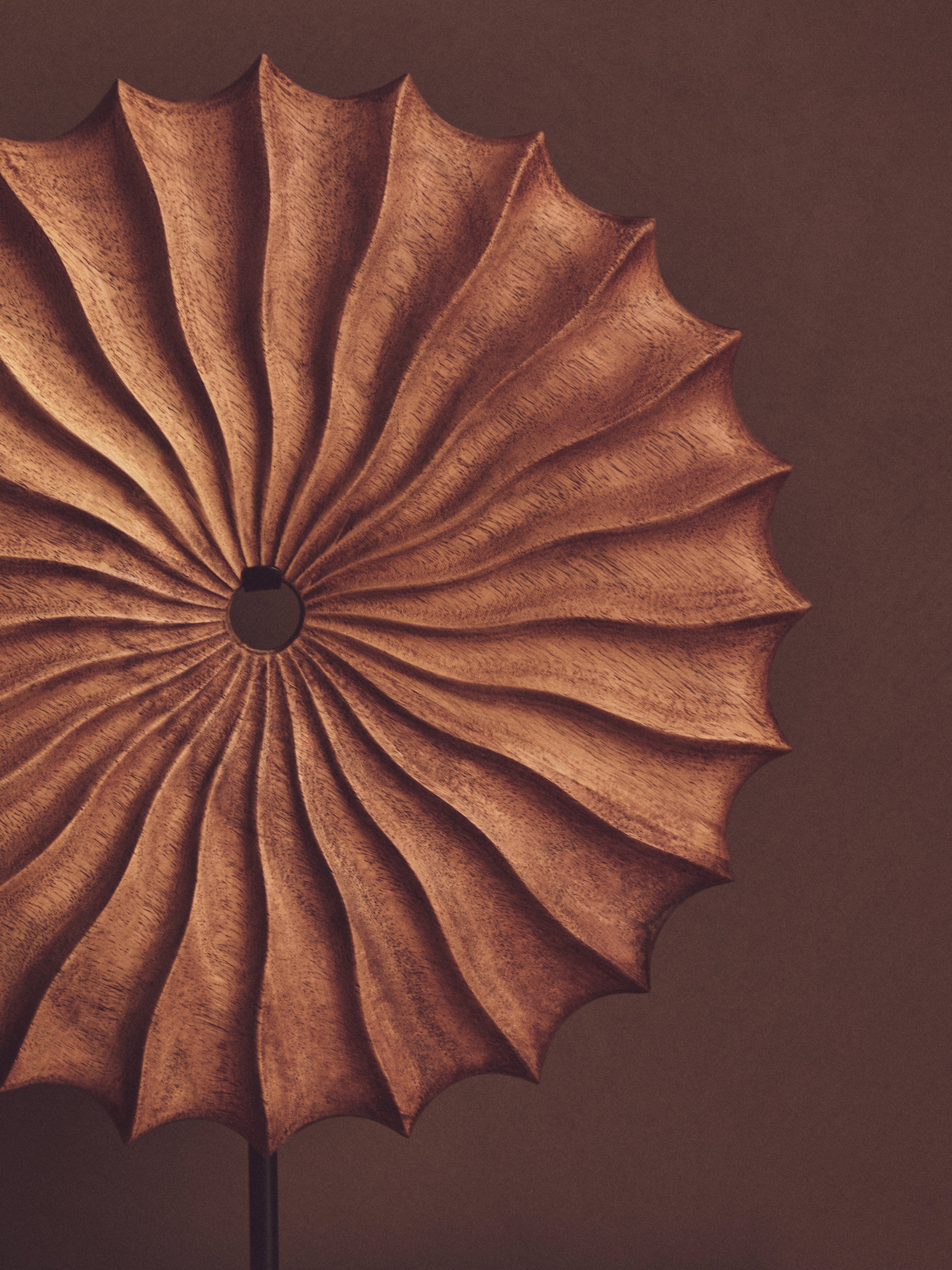 Lindos Natural Wood Round Sculpture with Travertine Base